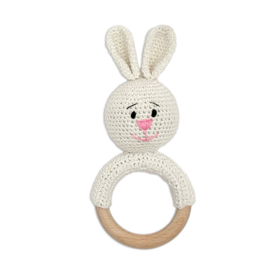 Cuddly Bunnies Ring Rattle-Gentle & Safe Crochet Toy for Newborns