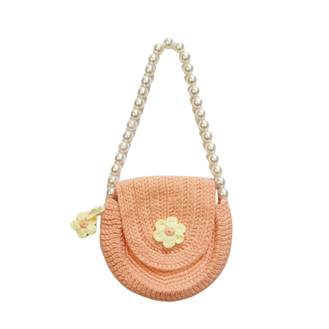 Whimsical Handmade Crochet Peach Purse for Little Princesses - Adorable Girls' Accessories