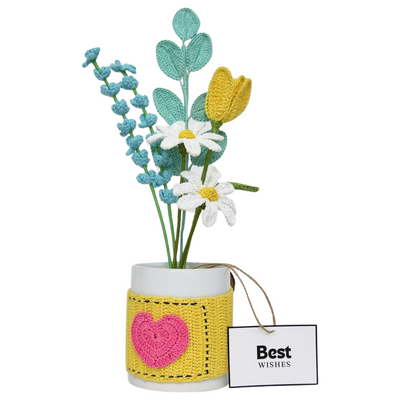 Crocheted Tulips & Daisies in Keepsake Mug | Unique Handmade Gift