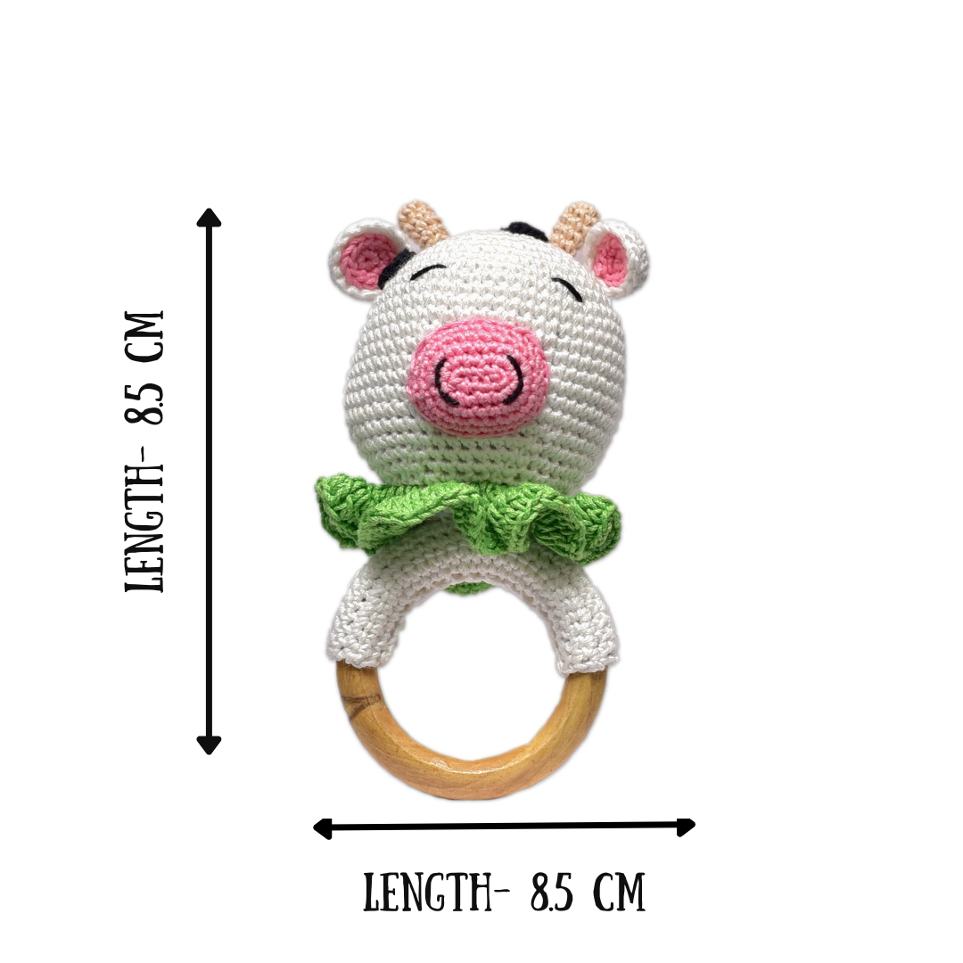 Cute Cow Rattle - Soft Handmade Crochet Baby Toy