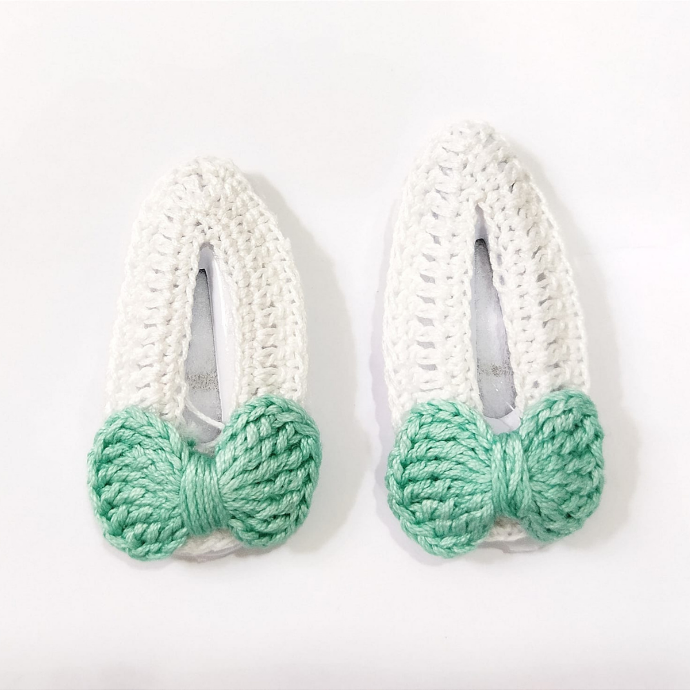 Handmade Sea-Green Bow Hair Clips for Kids | Crochet Hair Accessories