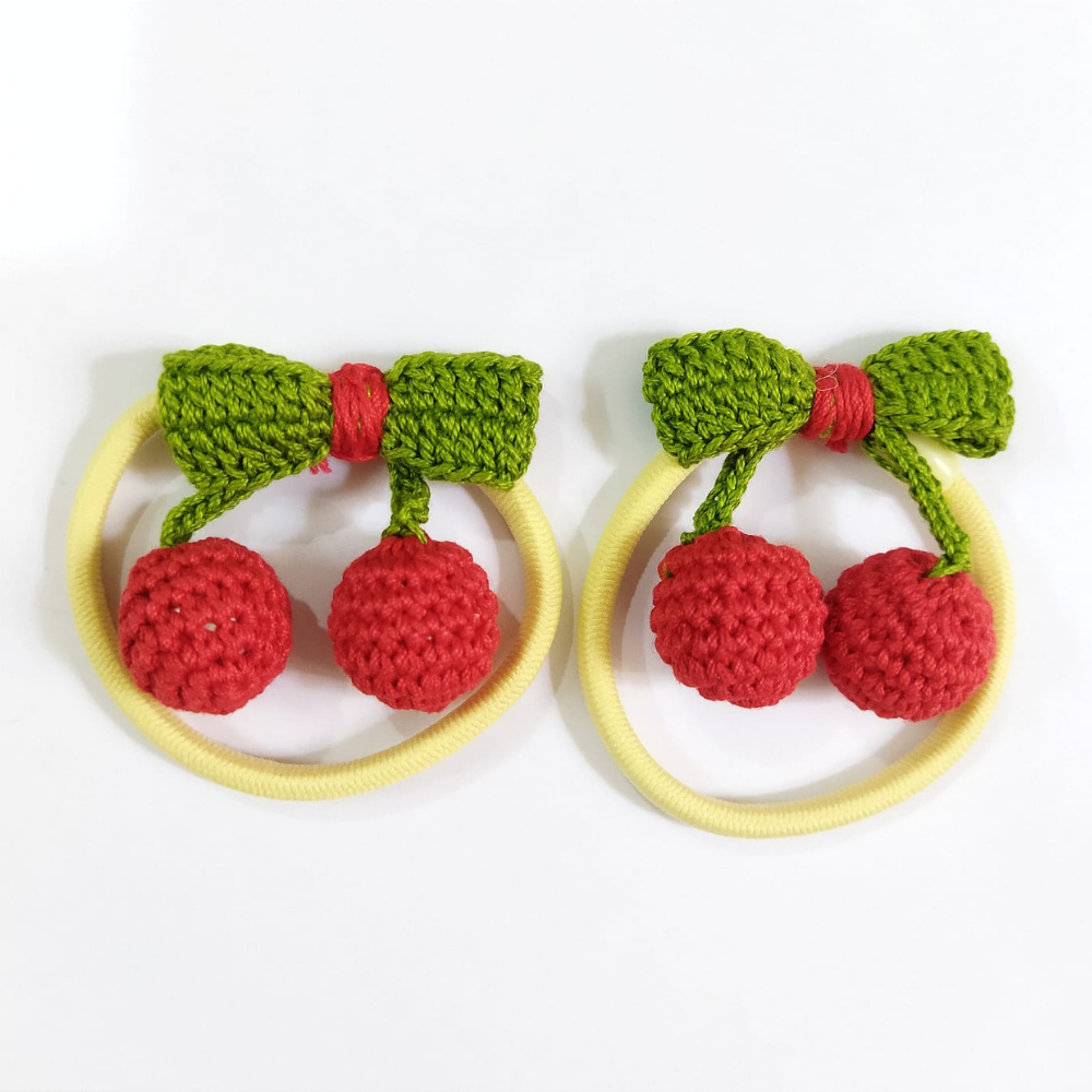 Adorable Handmade Crochet Red Cherries Hair Tie for Kids | Unique Children's Hair Accessories