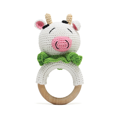 Cute Cow Rattle - Soft Handmade Crochet Baby Toy