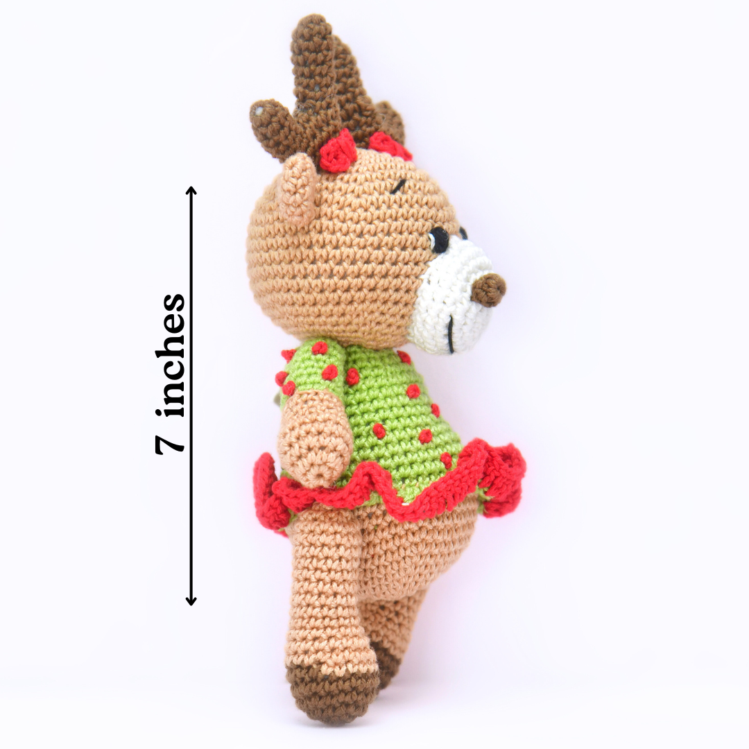 Cheerful Crochet Girl Reindeer Soft Toy – Handcrafted Holiday Gift & Décor