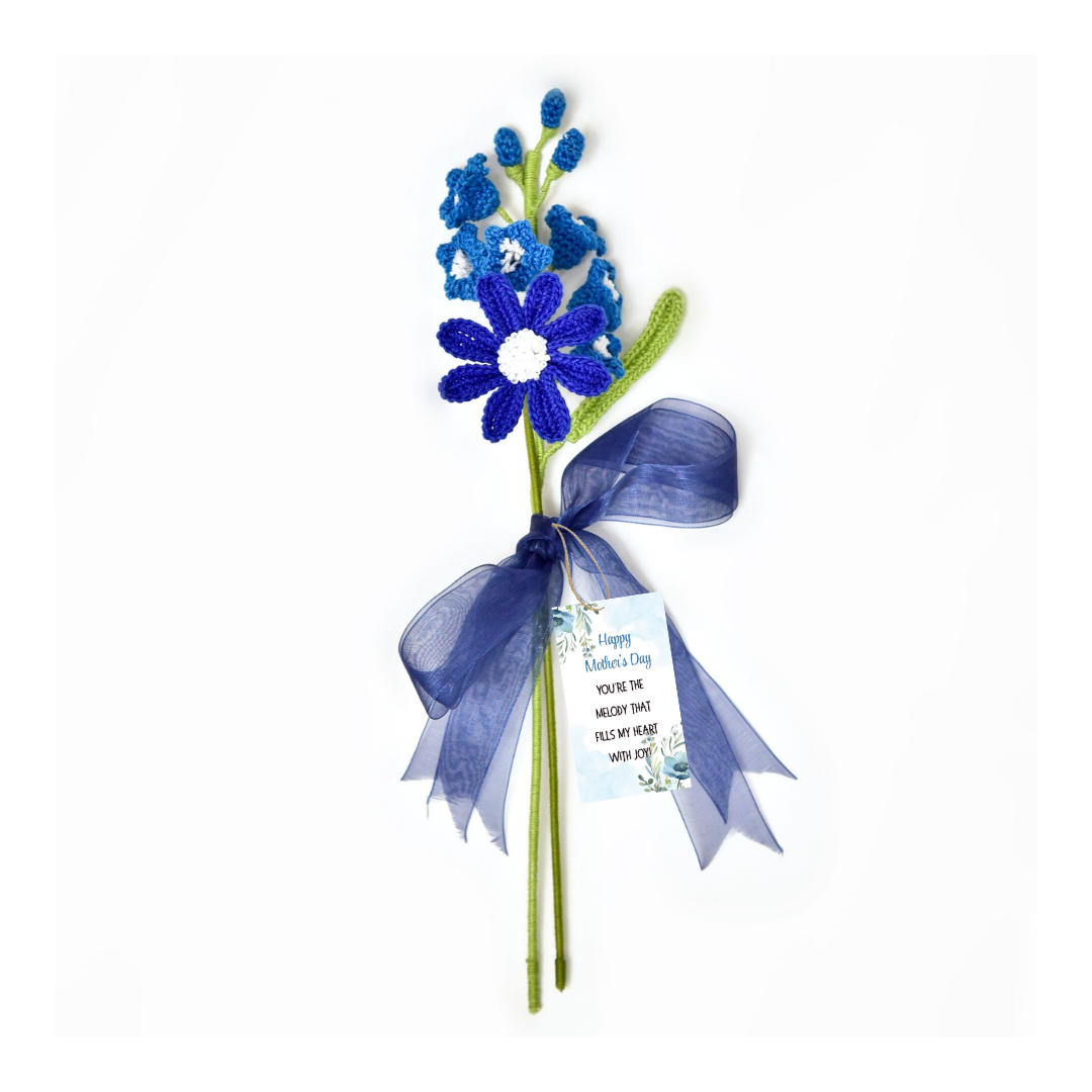 Handmade Blue Daisy Crochet Bouquet | Mother’s Day Gift Idea
