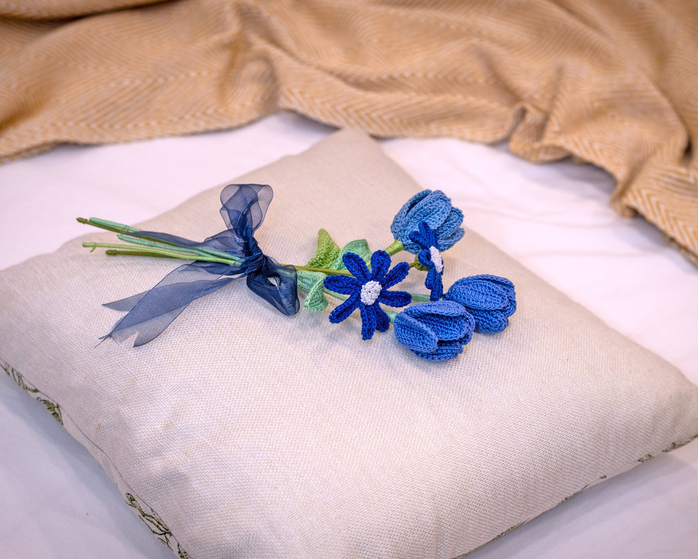 Handmade Blue Tulip & Daisy Flowers | Special Gift for Mom