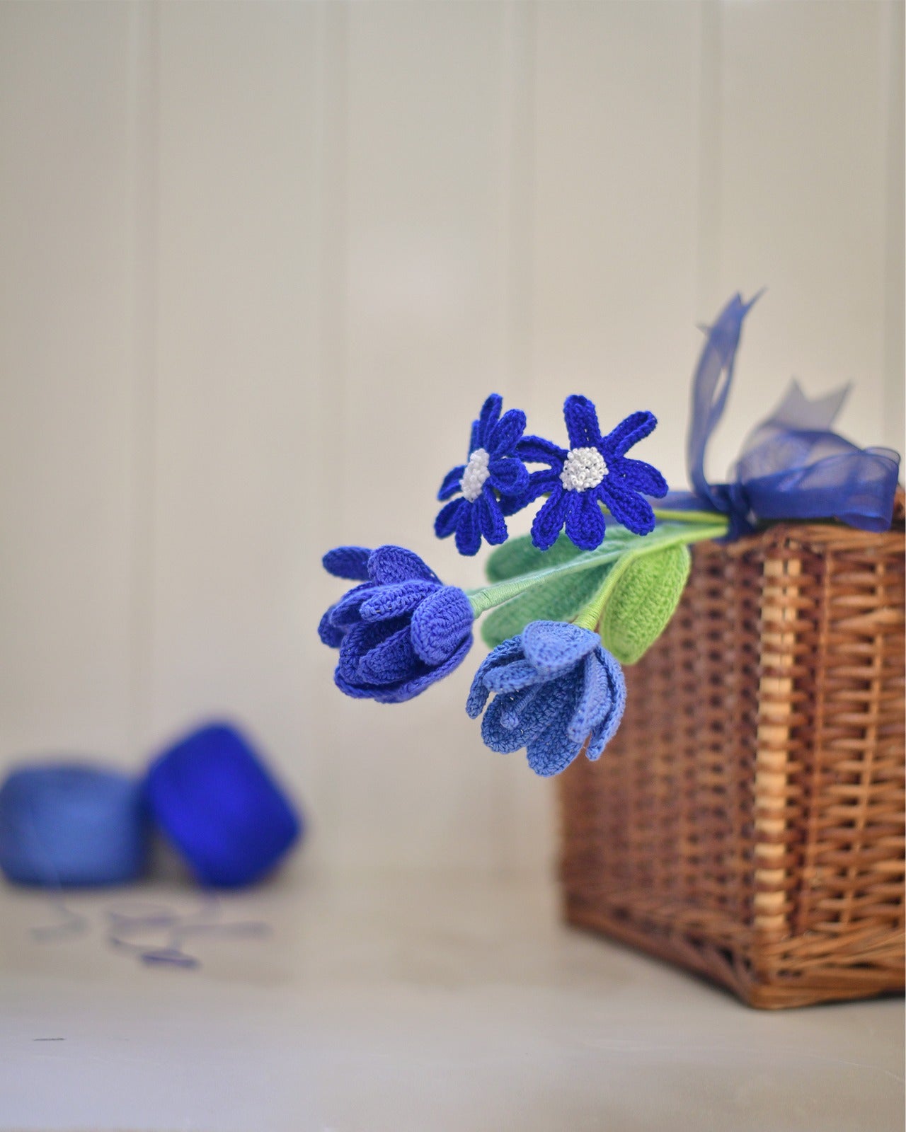 Handmade Blue Tulip & Daisy Flowers | Special Gift for Mom