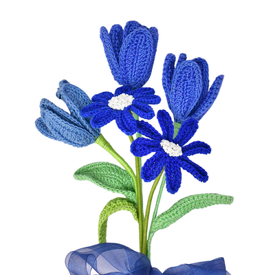 Handmade Blue Tulip & Daisy Flowers | Special Gift for Mom
