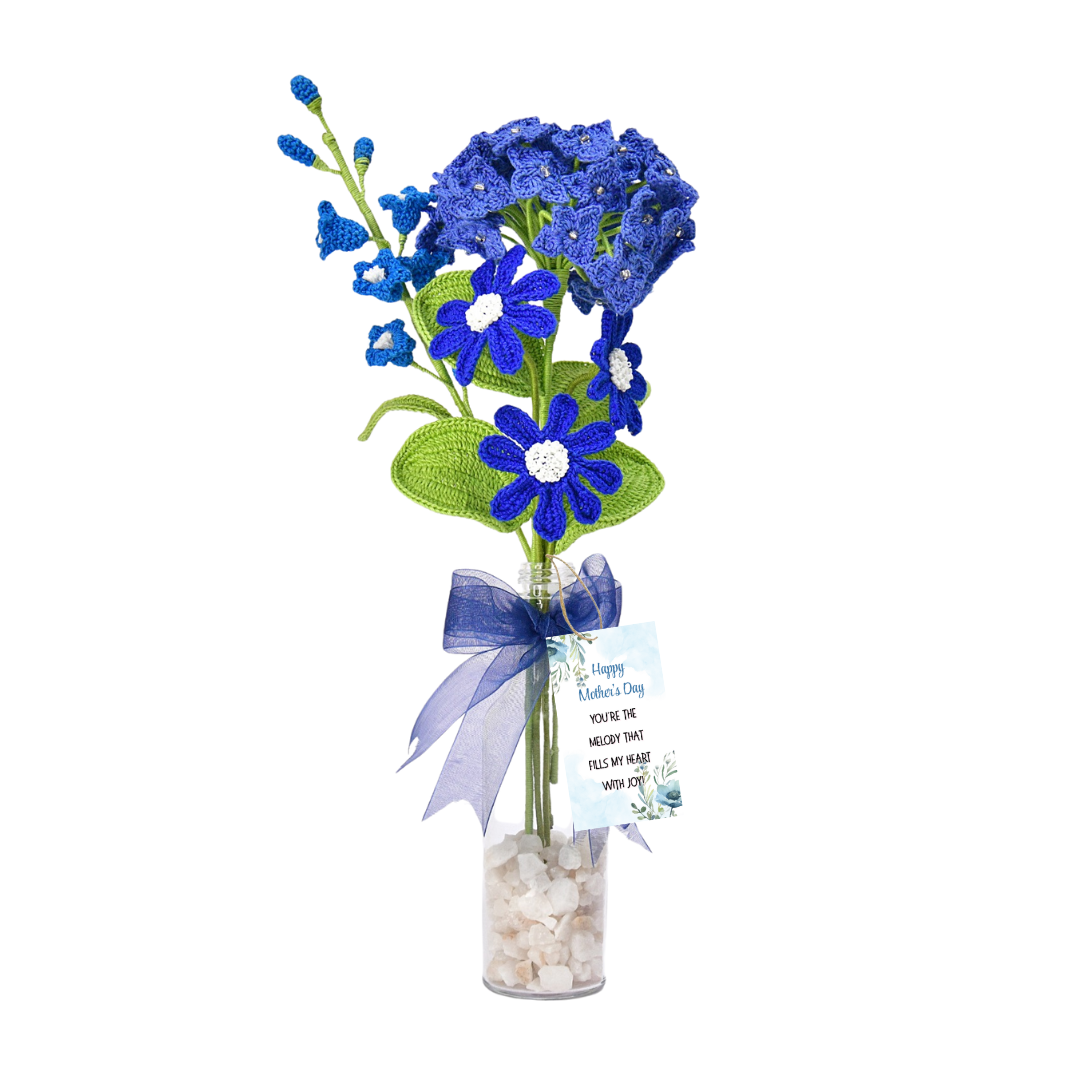Blue Hydrangea & Daisy Crochet Bouquet | Mother’s Day Handmade Gift