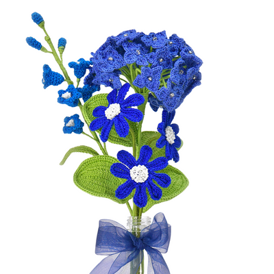 Blue Hydrangea & Daisy Crochet Bouquet | Mother’s Day Handmade Gift