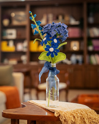 Blue Hydrangea & Daisy Crochet Bouquet | Mother’s Day Handmade Gift