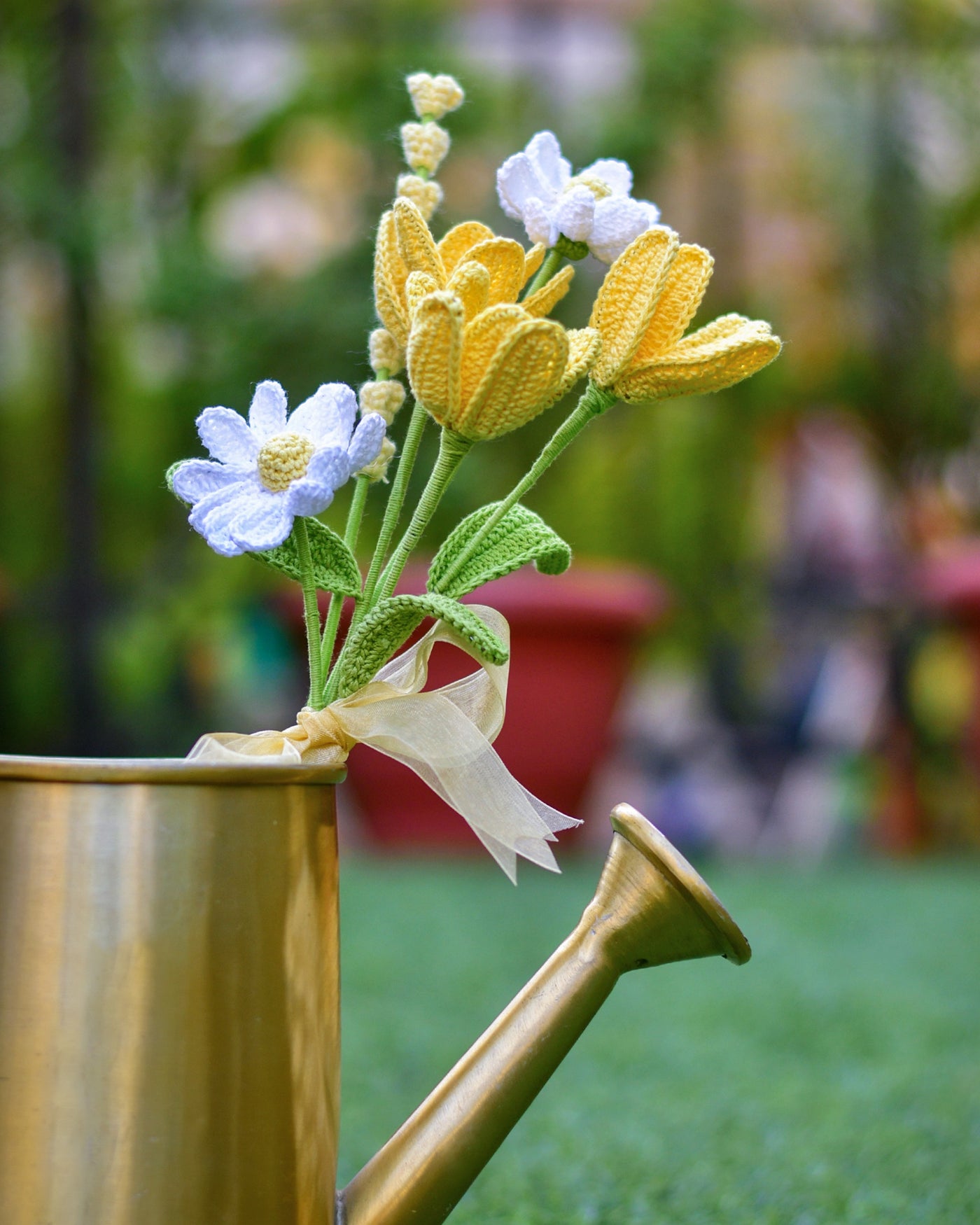 Vibrant Crochet Yellow Tulips & Daisies | Mother’s Day Bouquet