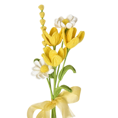 Vibrant Crochet Yellow Tulips & Daisies | Mother’s Day Bouquet