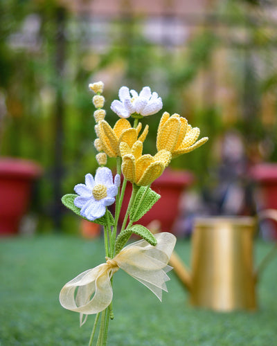 Vibrant Crochet Yellow Tulips & Daisies | Mother’s Day Bouquet