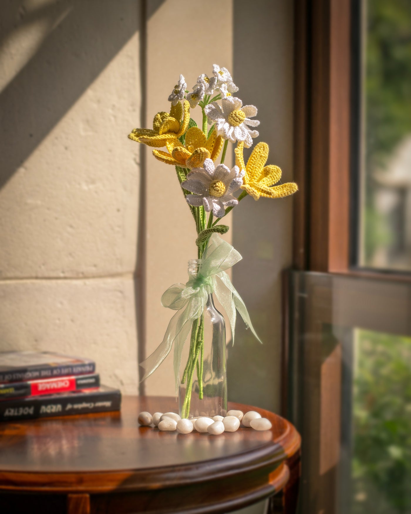 Crochet Yellow Tulips & Daisies in Bottle Vase | Unique Mother’s Day Gift