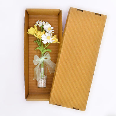Crochet Yellow Tulips & Daisies in Bottle Vase | Unique Mother’s Day Gift