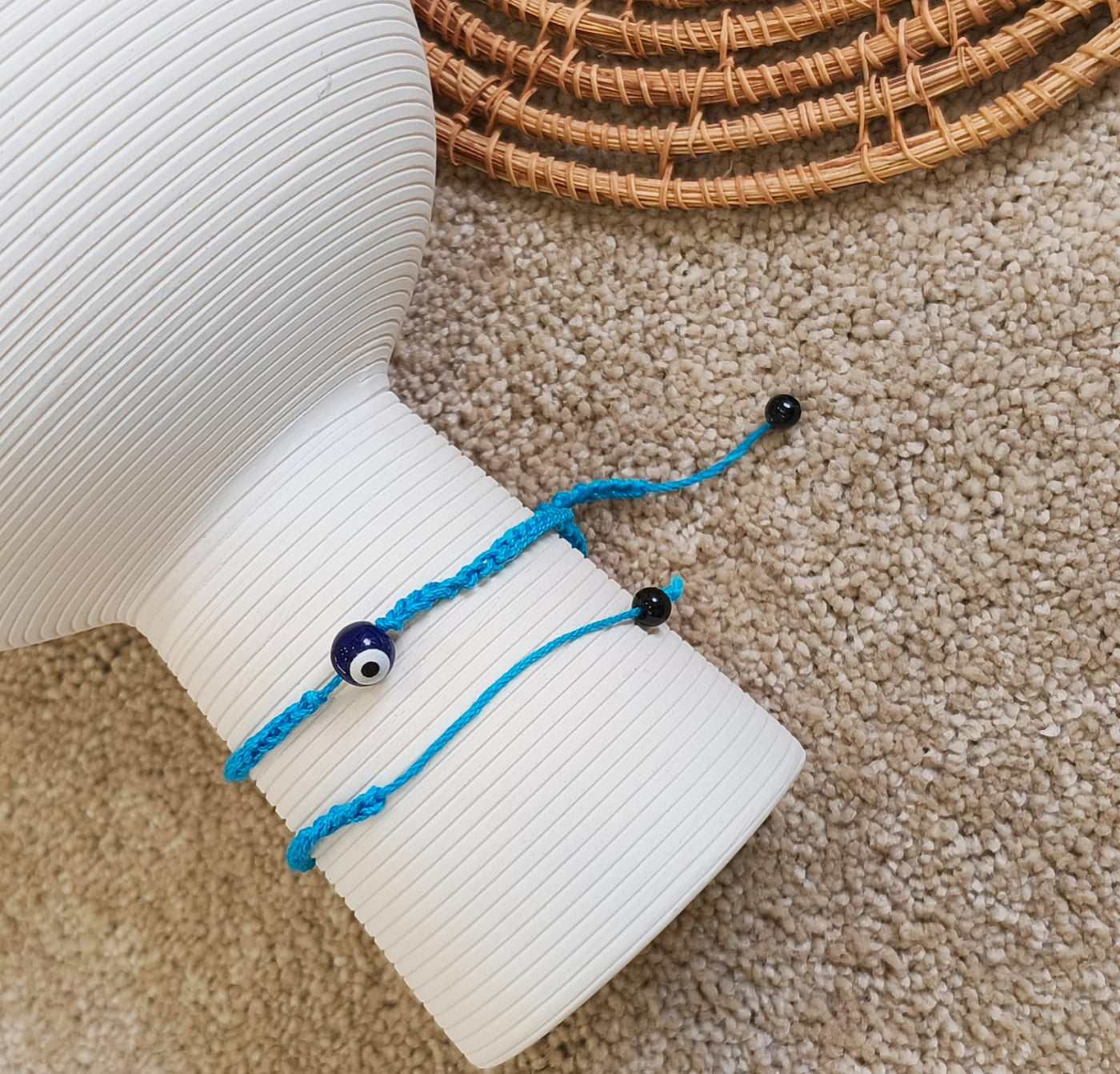 Crochet Evil Eye Bead Bracelet – Handmade Good Luck Wristband