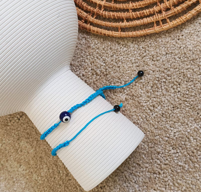 Crochet Evil Eye Bead Bracelet – Handmade Good Luck Wristband