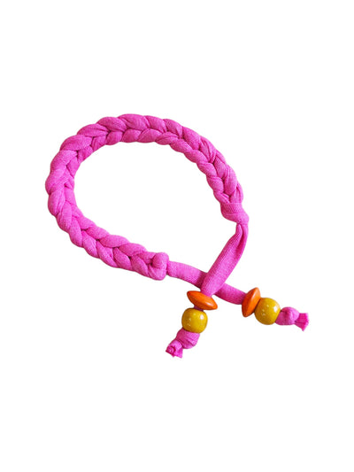 Crochet Pink Braided Bead Bracelet – Handmade Wooden Friendship Jewelry