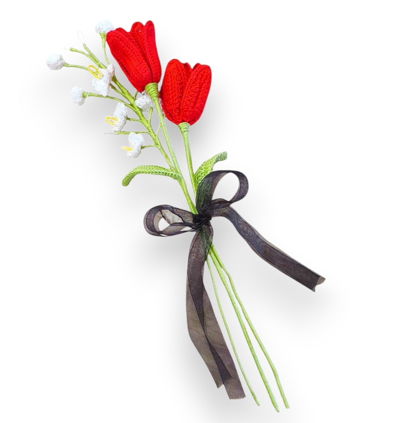 Sisters Day Bouquet – Two Red Tulips & One White Bellflower Arrangement