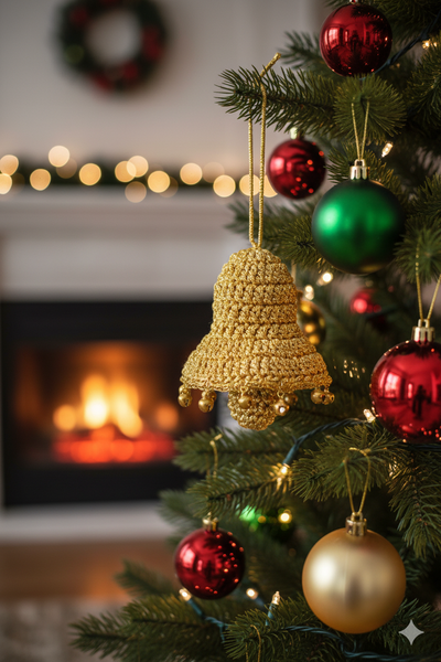 Jingle All the Way – Handcrafted Crochet Gold Bell Ornament