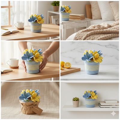 Handmade Crochet Tulip Pot – Timeless Bloom for Home & Gifting