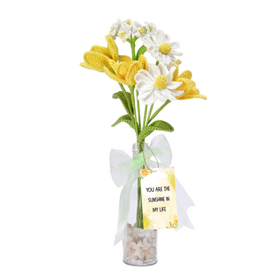Crochet Yellow Tulips & Daisies in Bottle Vase