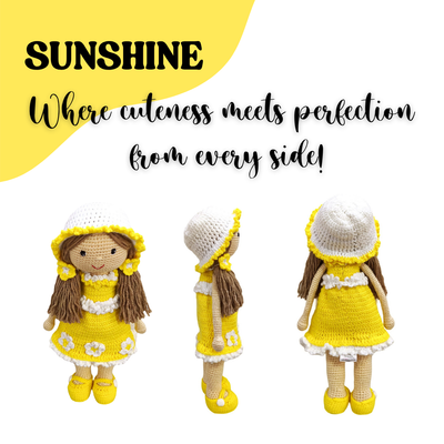 Sunshine Crochet Doll – 100% Handmade 17" Soft Toy for Kids, Child-Safe Cotton Yarn