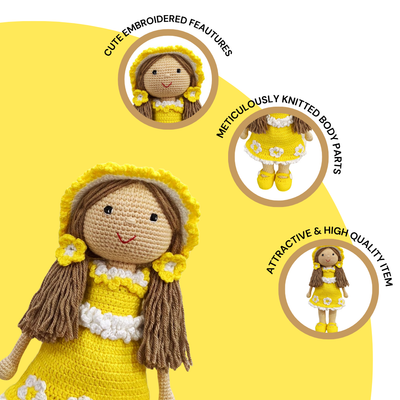 Sunshine Crochet Doll – 100% Handmade 17" Soft Toy for Kids, Child-Safe Cotton Yarn
