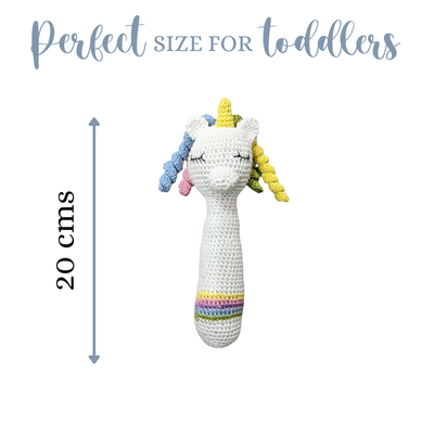Enchanting Unicorn Hand Rattle – Handmade Crochet Baby Gift