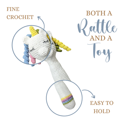 Enchanting Unicorn Hand Rattle – Handmade Crochet Baby Gift
