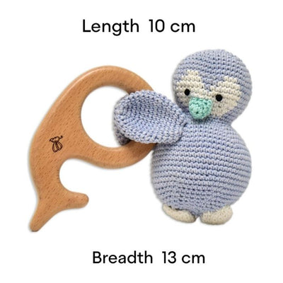 Penguin Rattle & Teether - Handmade Crochet Baby Comforter