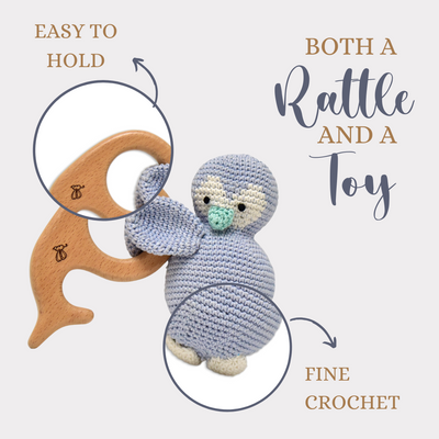 Adorable Penguin Rattle & Teether – Cozy Baby Toy
