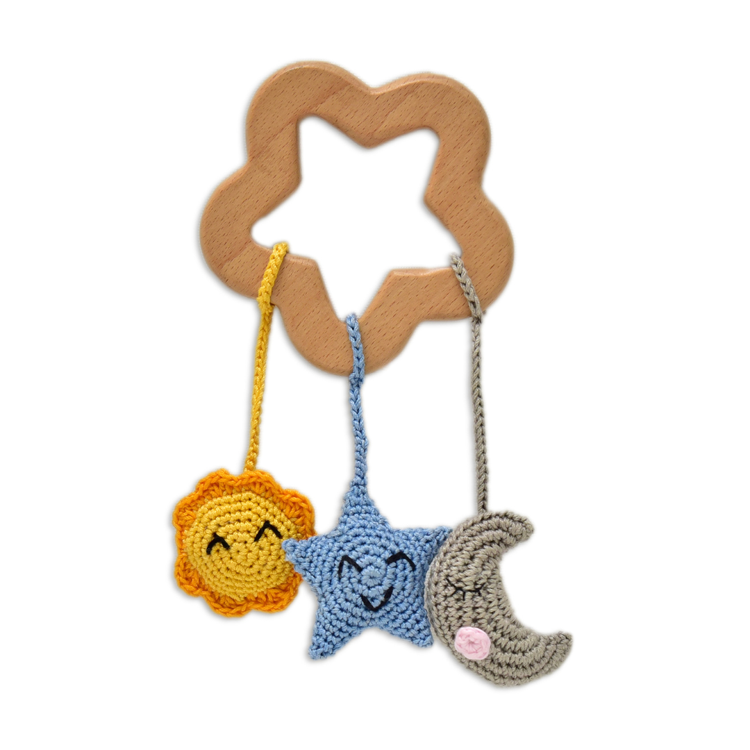 Handmade Crochet Sun, Star & Moon Rattles – Baby Toy Set