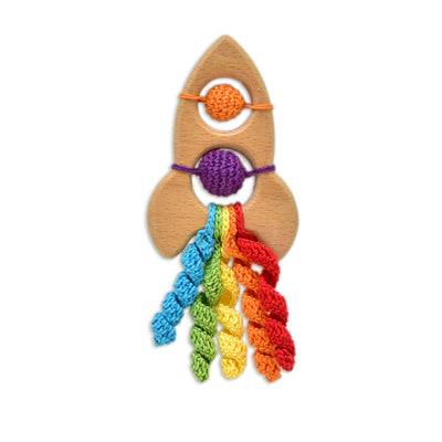 Rocket Rattle & Teether - Fun Handmade Crochet Baby Toy