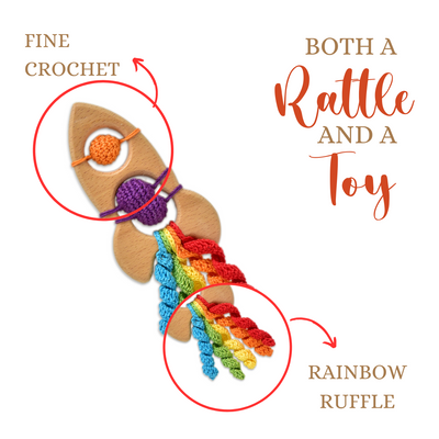Handmade Rocket Crochet Toy – Rattle & Teether for Babies