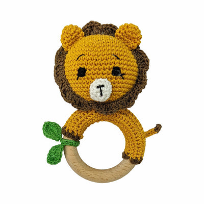 Friendly Lion Rattle - Handmade Crochet Baby Toy