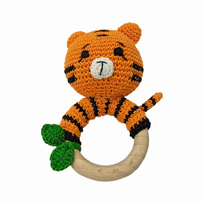 Joyful Tiger Rattle – Handmade Crochet Baby Companion Toy