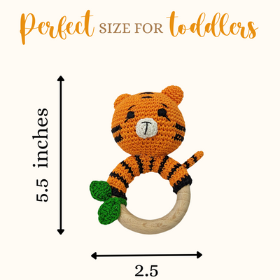 Joyful Tiger Rattle – Handmade Crochet Baby Companion Toy