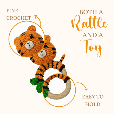 Joyful Tiger Rattle – Handmade Crochet Baby Companion Toy
