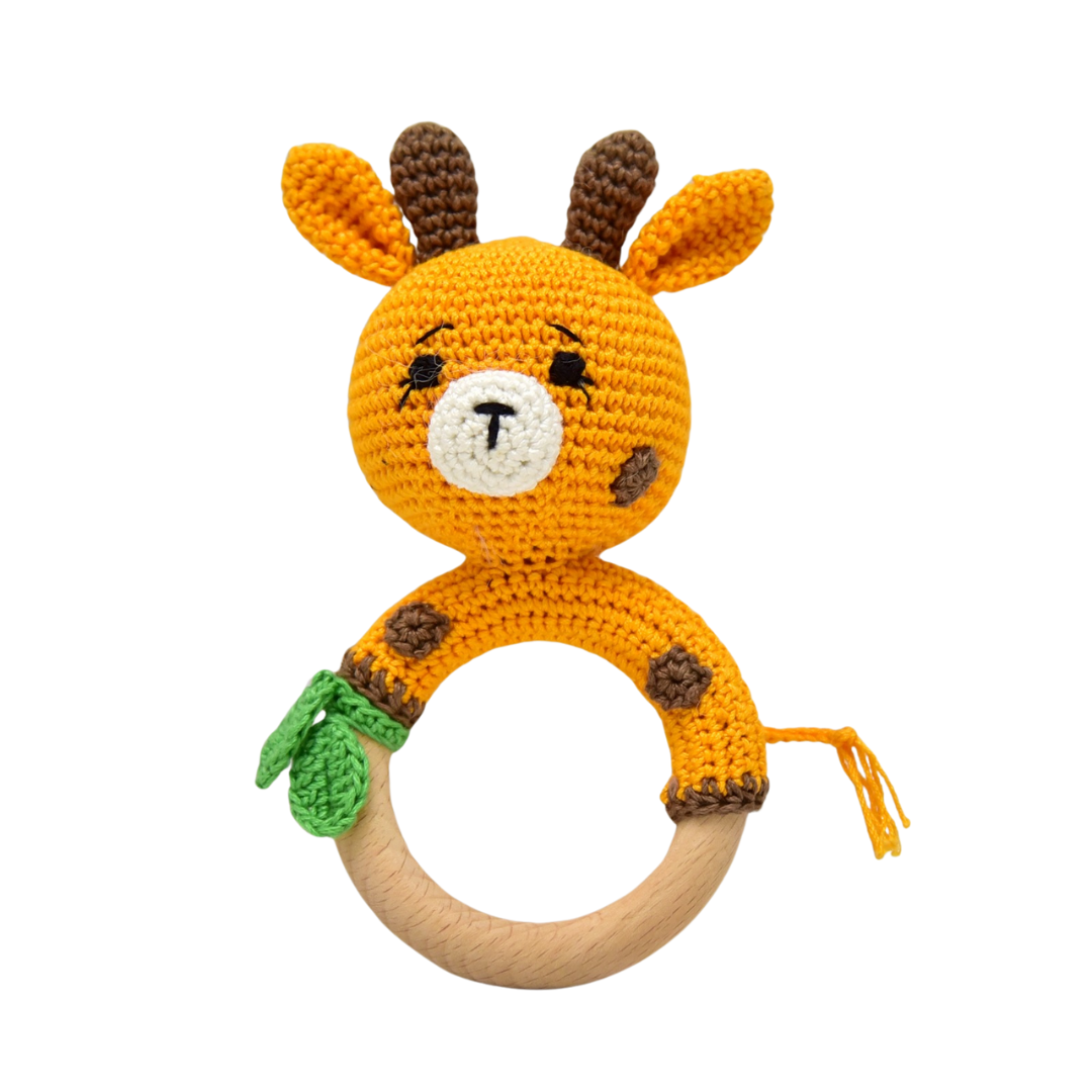 Playful Giraffe Rattle – Handmade Crochet Baby Toy – HAPPY THREADS