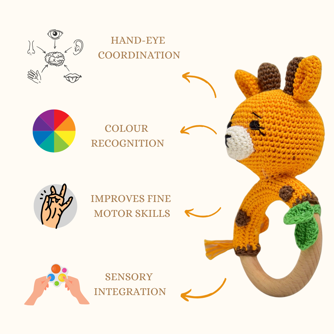 Playful Giraffe Rattle – Handmade Crochet Baby Toy