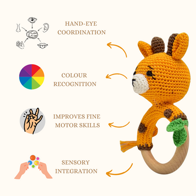 Playful Giraffe Rattle – Handmade Crochet Baby Toy