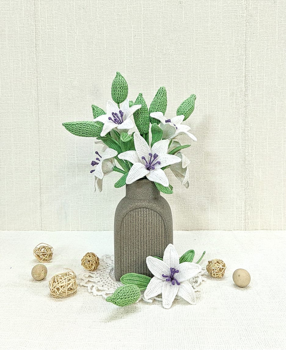 Graceful White Lily with Bud | Handmade Crochet Flower