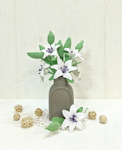 Graceful White Lily with Bud | Handmade Crochet Flower