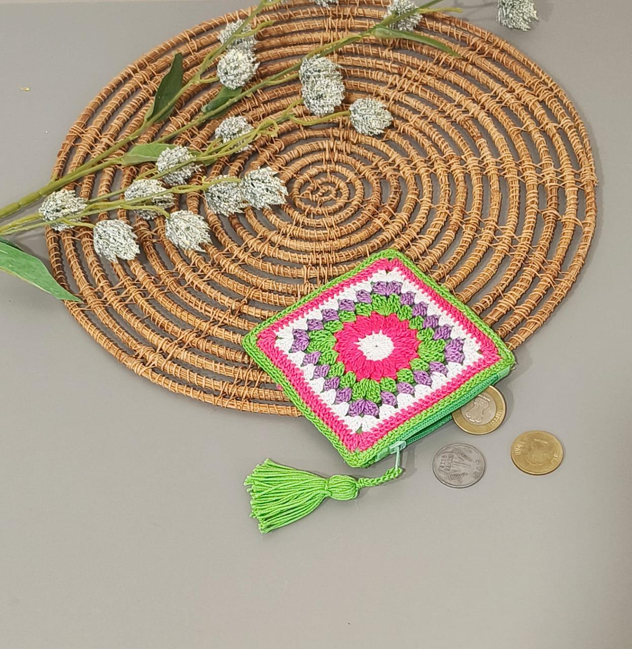Handmade Multicolor Crochet Coin Pouches with Zipper | Small Wallet for Coins & Essentials