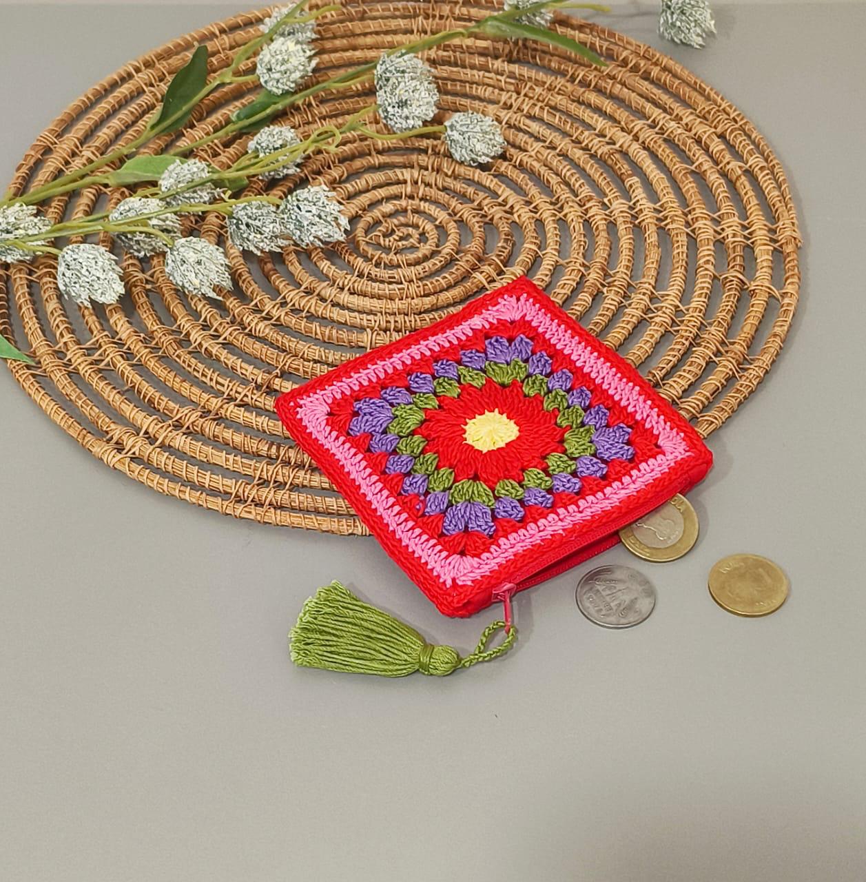 Handmade Multicolor Crochet Coin Pouches with Zipper | Small Wallet for Coins & Essentials