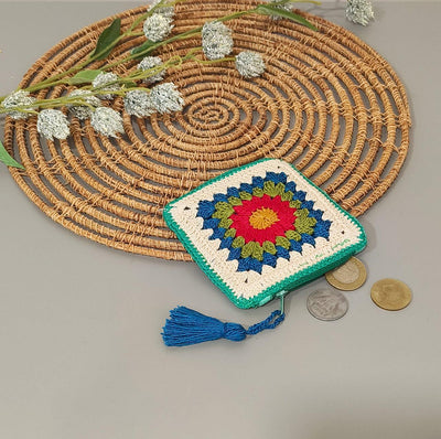 Handmade Multicolor Crochet Coin Pouches with Zipper | Small Wallet for Coins & Essentials