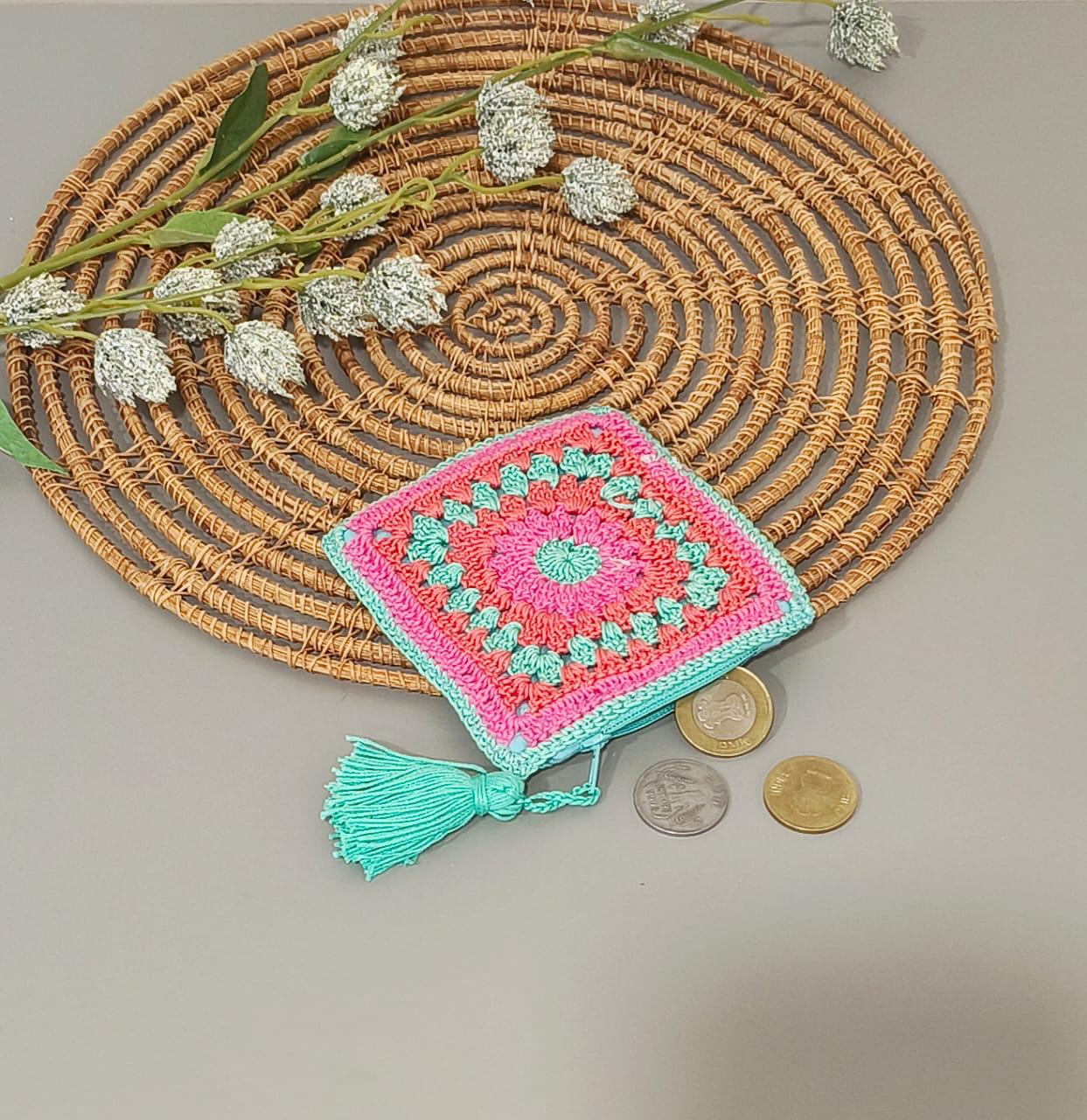 Handmade Multicolor Crochet Coin Pouches with Zipper | Small Wallet for Coins & Essentials
