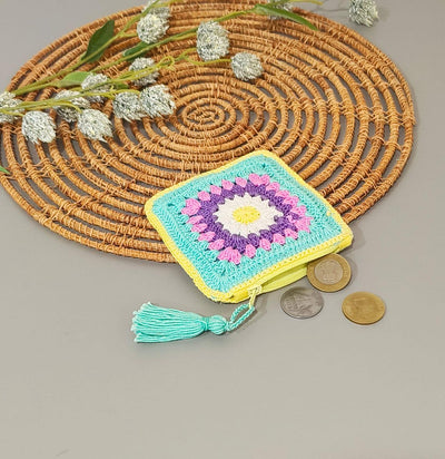 Handmade Multicolor Crochet Coin Pouches with Zipper | Small Wallet for Coins & Essentials